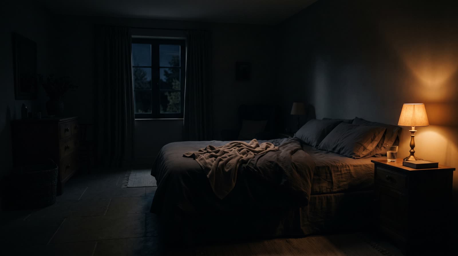 Quarto em penumbra à noite